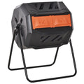 Tumbling Compost Bin Outdoor Dual Chamber 360° Rotating Composter 43 Gallon with Sliding Doors, Orange