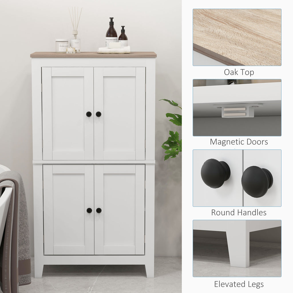Bathroom Storage Cabinet, Modern Bathroom Floor Cabinet with 4 Doors and 2 Adjustable Shelves, White