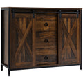 Industrial Buffet Cabinet, Kitchen Sideboard with Sliding Barn Doors, Three Drawers and Adjustable Shelves, Rustic Brown