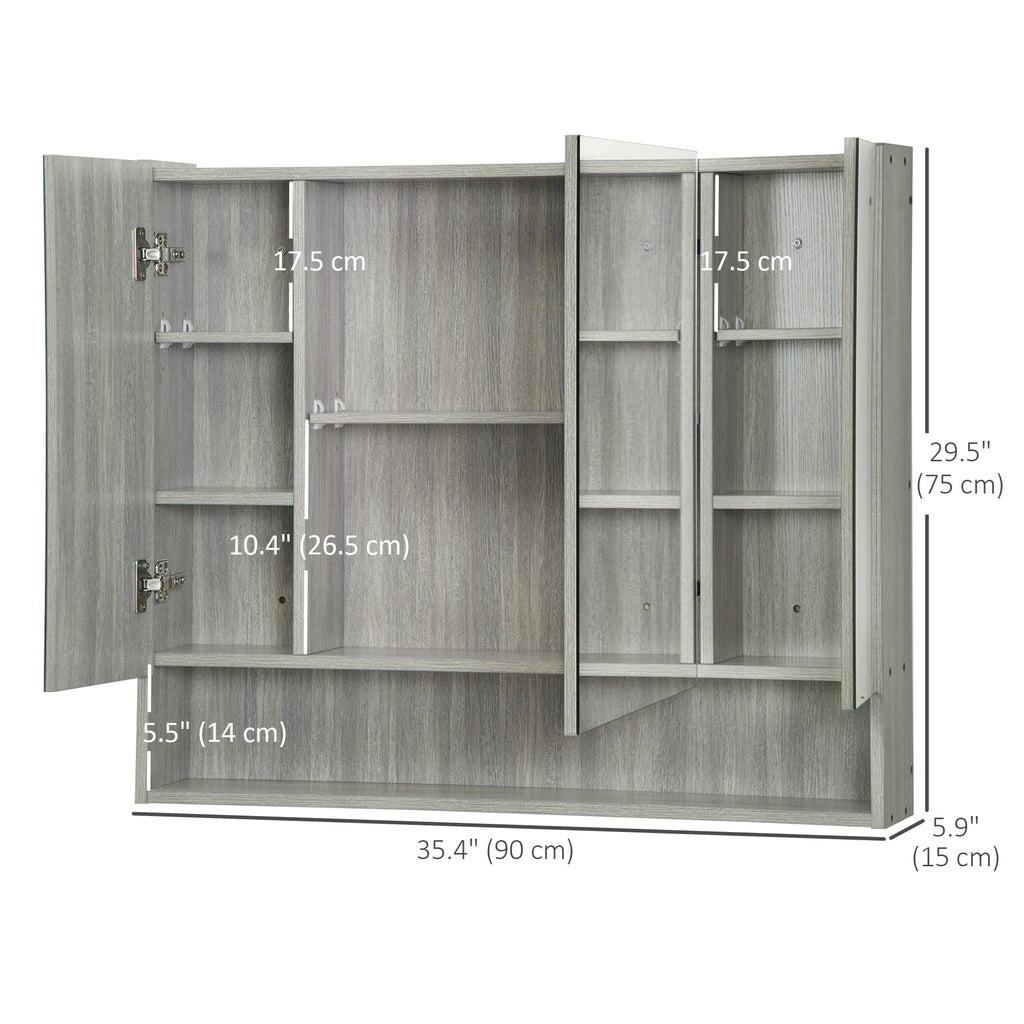 Wall Mounted Bathroom Medicine Cabinet with Mirror and Adjustable Shelves, Grey