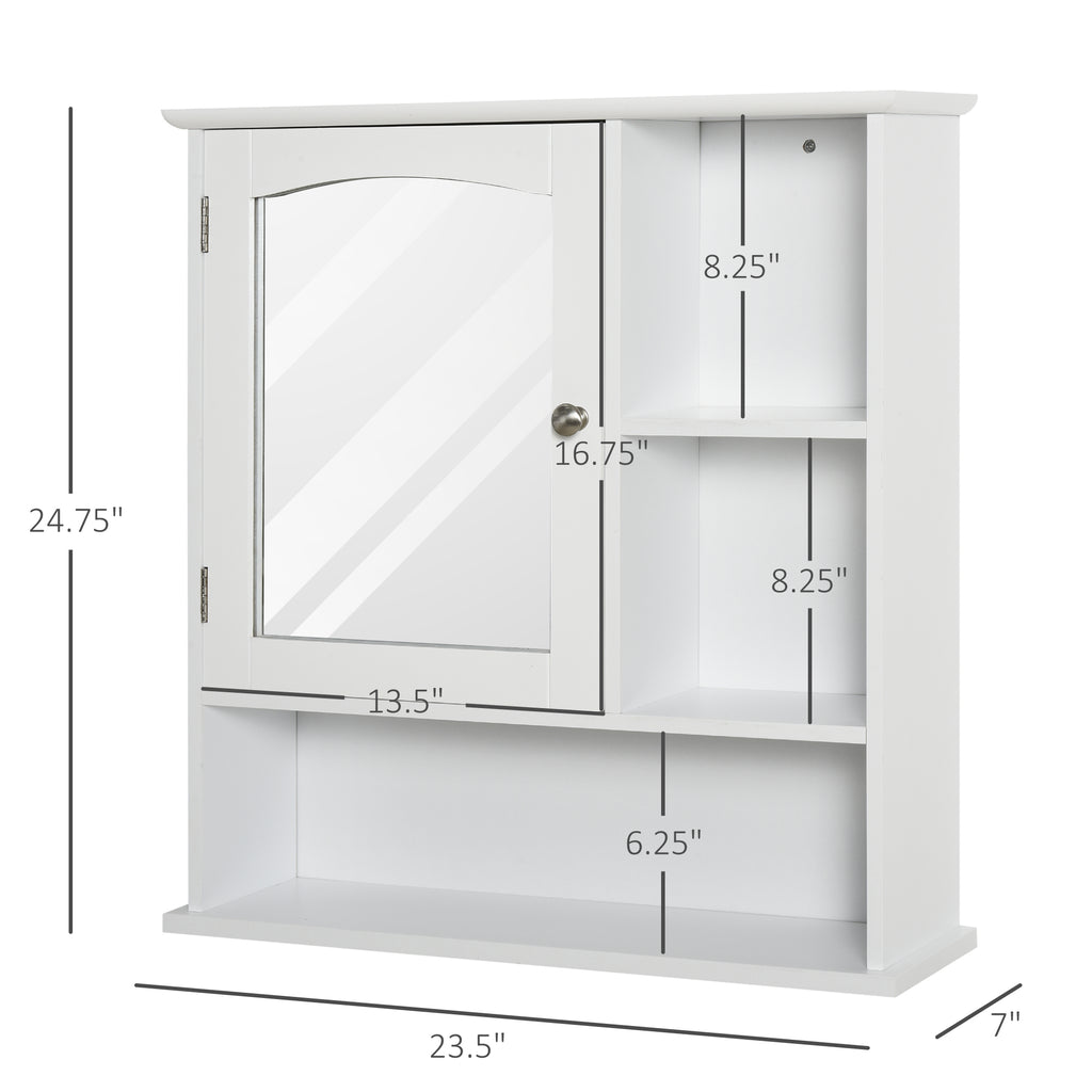 Wall-Mounted Medicine Cabinet, Bathroom Mirror Cabinet with Doors and Storage Shelves, White
