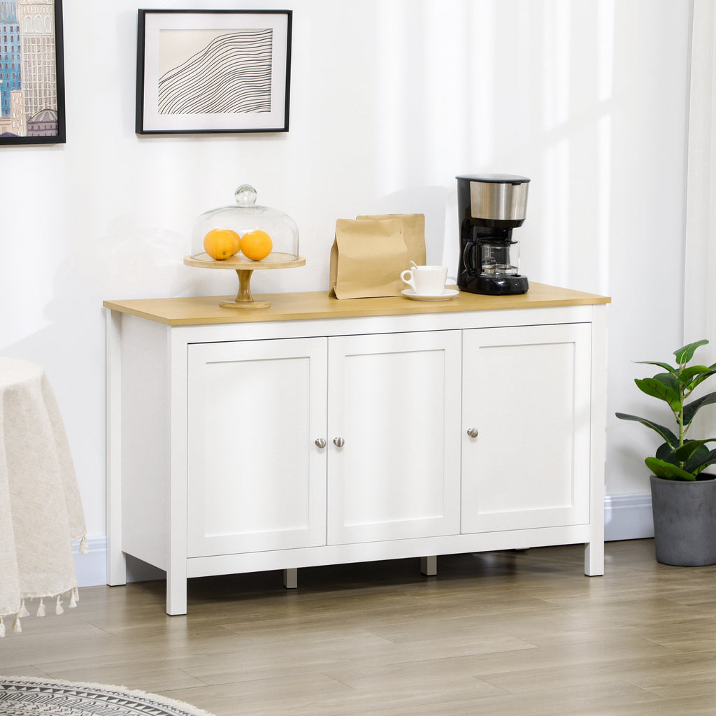 Sideboard, Buffet Cabinet with Doors and Adjustable Shelves for Living Room, Entryway, White and Natural