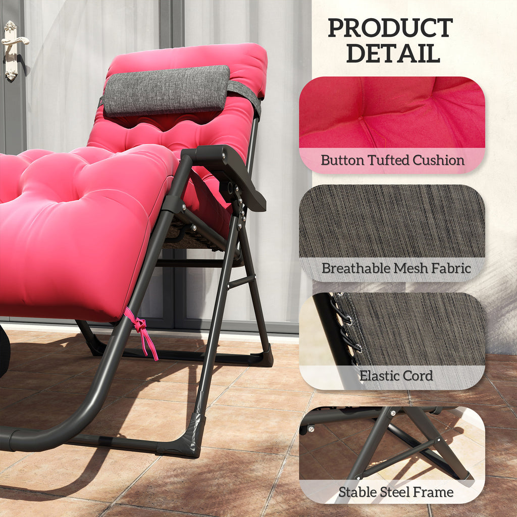 Padded Zero Gravity Chair, Folding Recliner Chair, Patio Lounger with Cup Holder, Adjustable Backrest, Removable Cushion for Outdoor, Deck, Poolside, Red