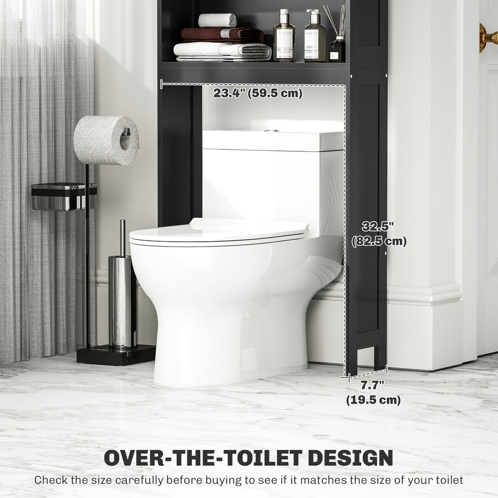 Modern Over The Toilet Storage, Bathroom Cabinets Over Toilet with Open Shelves and Double Door Cabinet, White