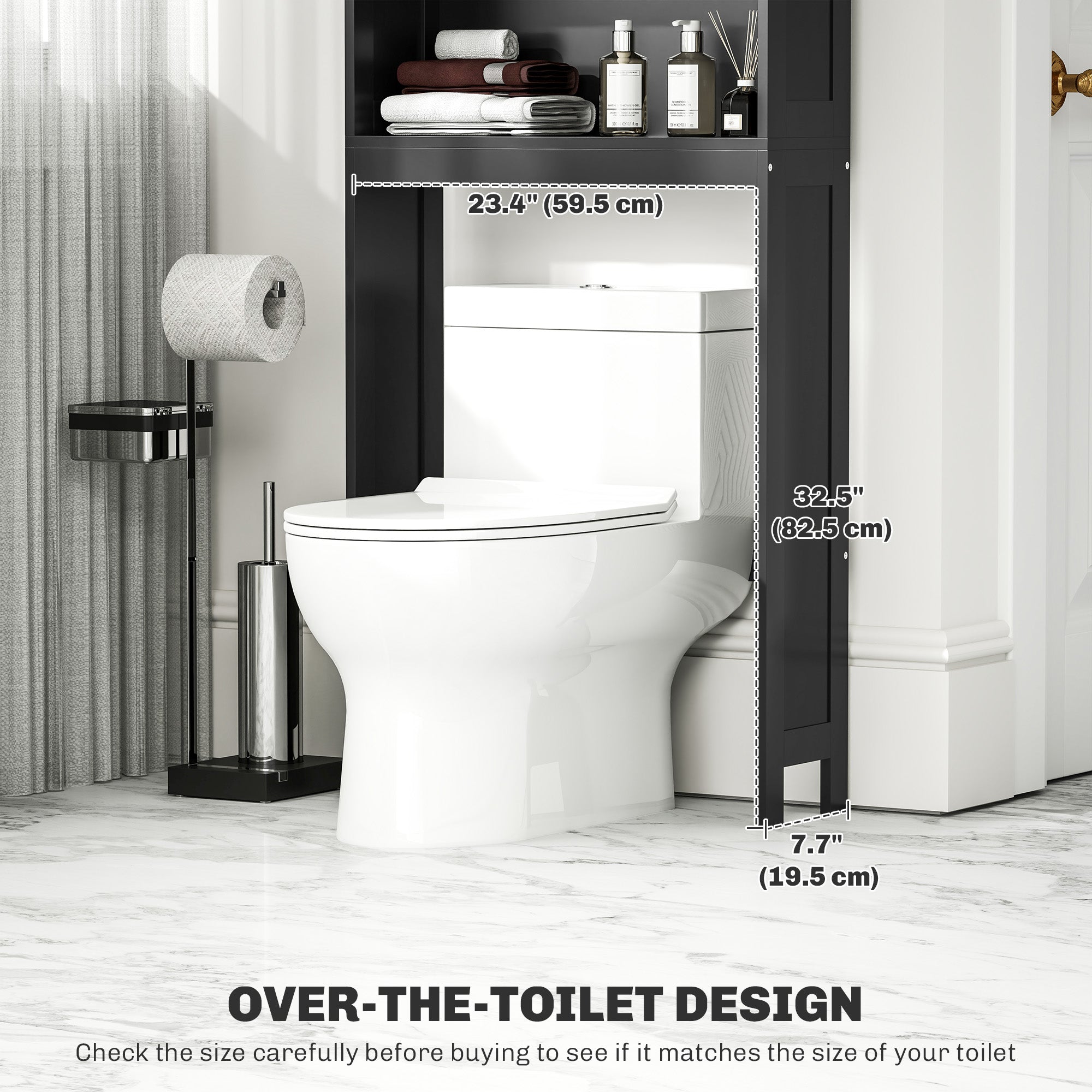Modern Over The Toilet Storage, Bathroom Cabinets Over Toilet with Open Shelves and Double Door Cabinet, White