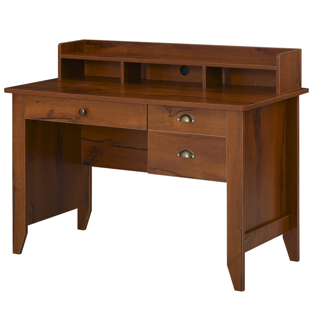 Study Table with Storage Hutch, Drawers, Shelf, Home Office Writing Table Study Workstation with Cable Management, Brown