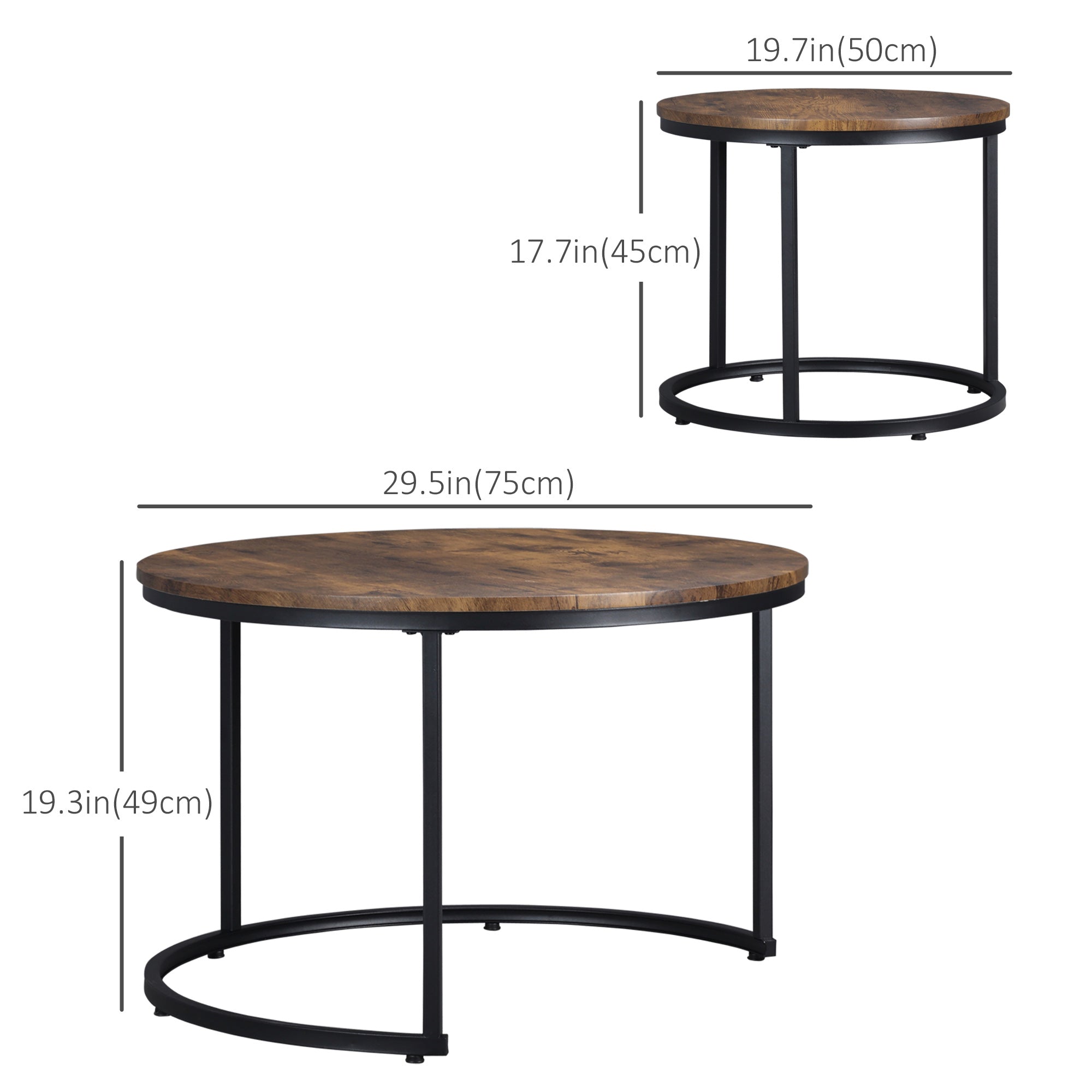 ናይ መጻእቲ ጣውላታት፣ 29" ክብ ቡን ጣውላ ስብስብ 2፣ ናይ ዘመናዊ ጐድኒ ጣውላታት ንክፍሊ መዕቈቢ ምስ ብረታዊ መሰረት፣ ገጠራዊ ቡናዊ