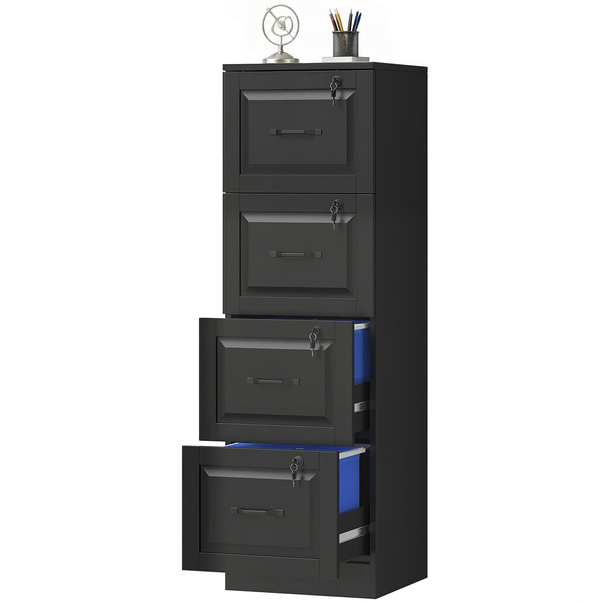 3 Drawer File Cabinet with Lock, Vertical Filing Cabinet with Adjustable Hanging Bars for A4 and Letter Size, Black