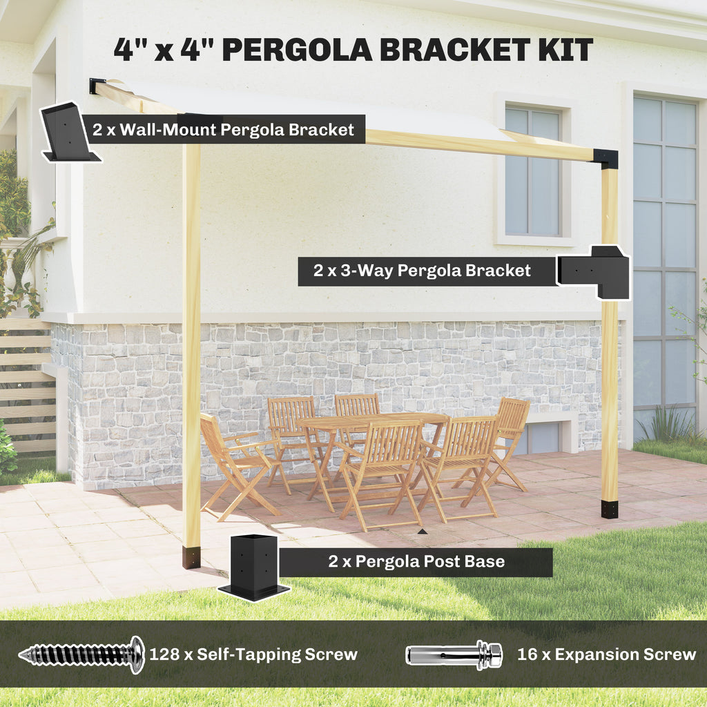 Pergola Kit, 15° Slanted Pergola Bracket Kit with 3-Way Brackets, Post Bases, Wall Mounts for 3.6" X 3.6" Lumber, Black