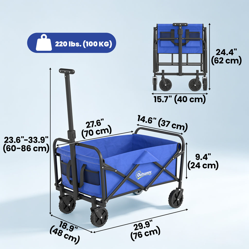 Collapsible Folding Garden Cart, Heavy Duty Lawn Wagon with Universal Wheels and Adjustable Handle, Black
