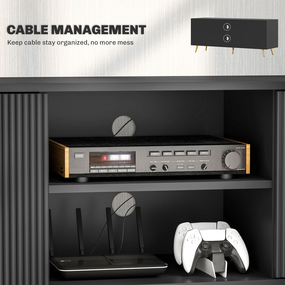 TV Stand with Storage for 55 Inch TV, Modern TV Cabinet with 2 Open Shelves and 2 Cabinets for Living Room, White