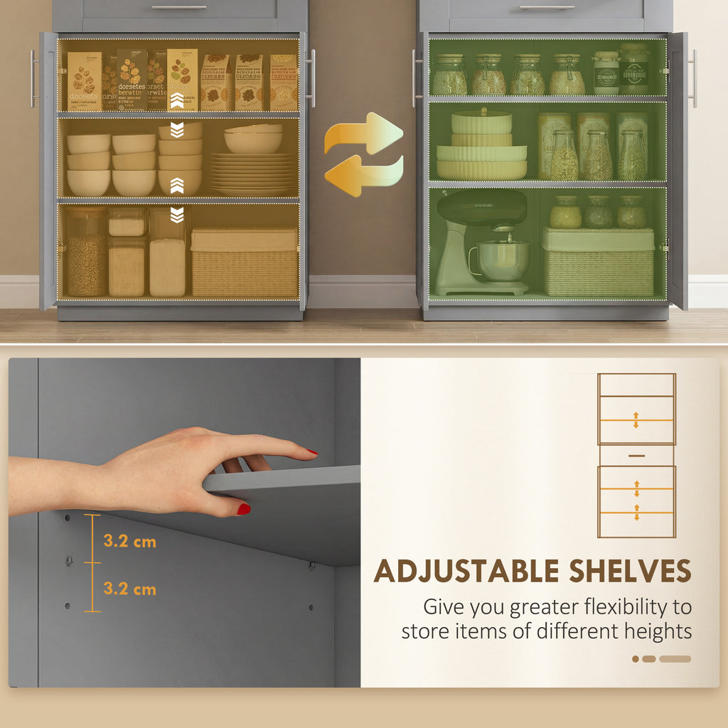 72" Storage Cabinet, Freestanding Kitchen Pantry Cabinet with 4 Doors, Drawer and 3 Adjustable Shelves, White