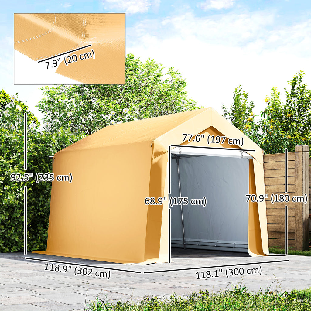 7' x 12' Outdoor Storage Shed Portable Garage with Roll-up Door for Motorcycle, Bike, Garden Tools, Beige