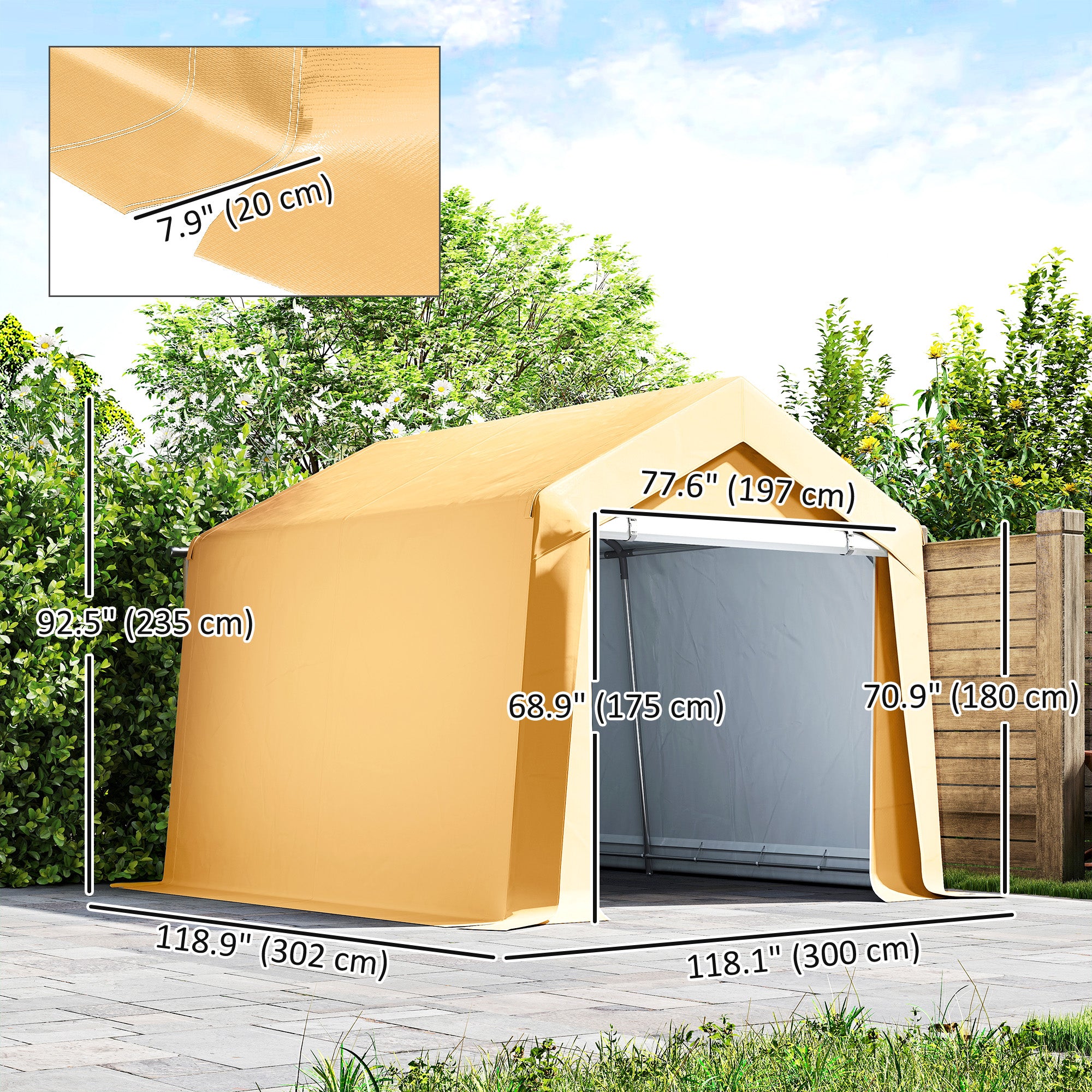 7' x 12' Outdoor Storage Shed Portable Garage with Roll-up Door for Motorcycle, Bike, Garden Tools, Beige