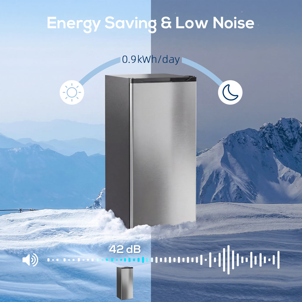 7.0 Cu.Ft Upright Freezer, Compact Stand Up Freezer with 6 Adjustable Shelves, Reversible Door for Home Office, Silver