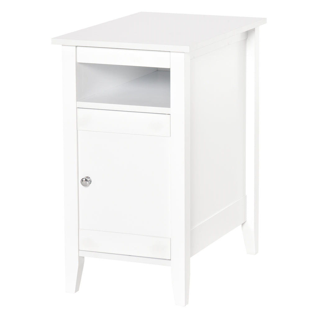 Wooden3-Tier Modern Nightstand with Pullout Shelf, Adjustable Open Shelf, and Door Cabinet, White