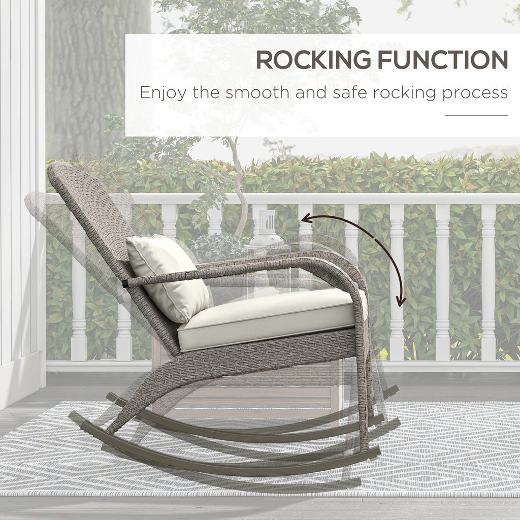 Adirondack Chair, Outdoor Wicker Rocking Chair with High Back, Seat Cushion and Pillow for Porch, Balcony, Cream White