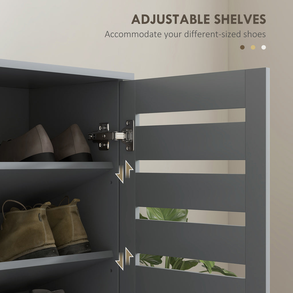 Shoe Storage Cabinet, Shoe Cabinet with 2 Slatted Doors for 15 Pairs of Shoes, Dark Grey