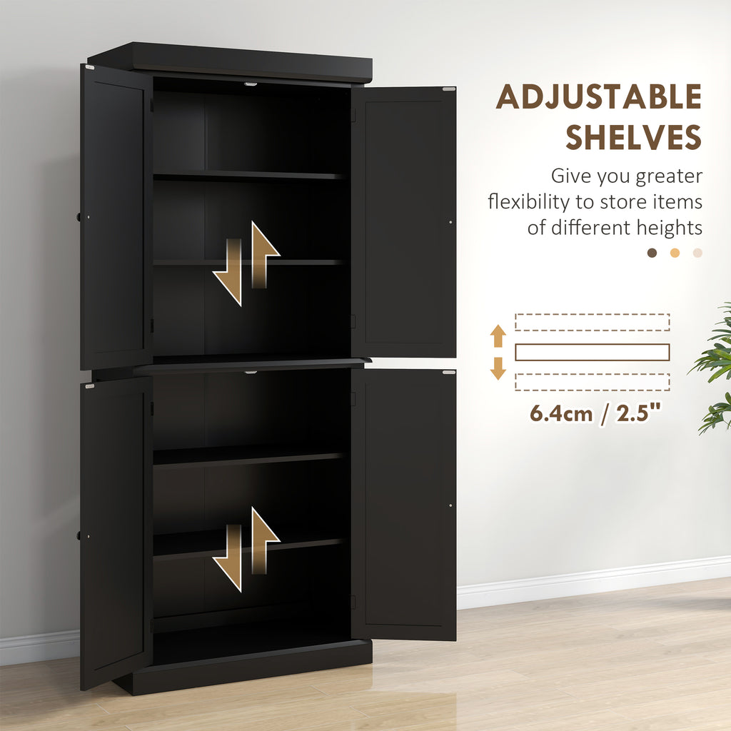 72.5" Freestanding Kitchen Pantry Cabinet with 4 Doors, Black