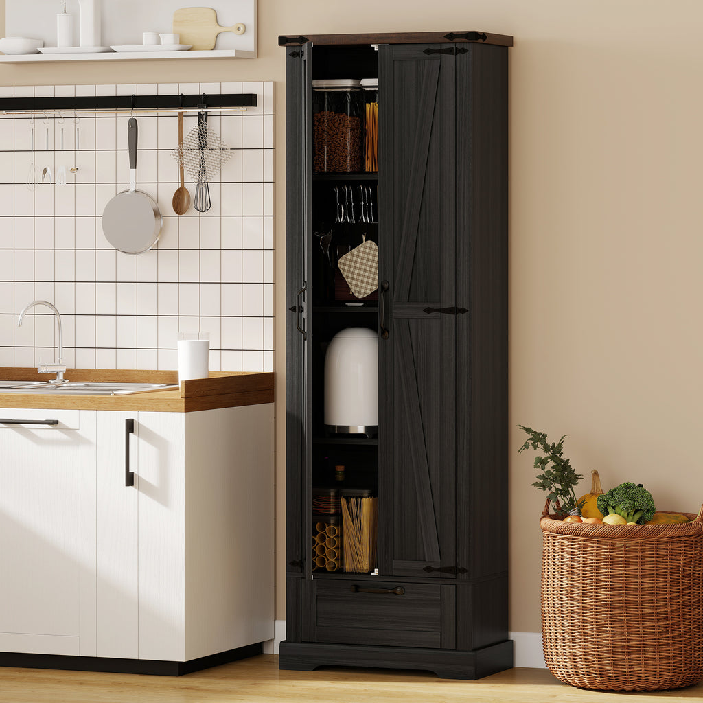 71" Pantry Cabinet, Kitchen Storage Cabinet with Adjustable Shelves, 2 Doors and Drawer for Dining Room, White