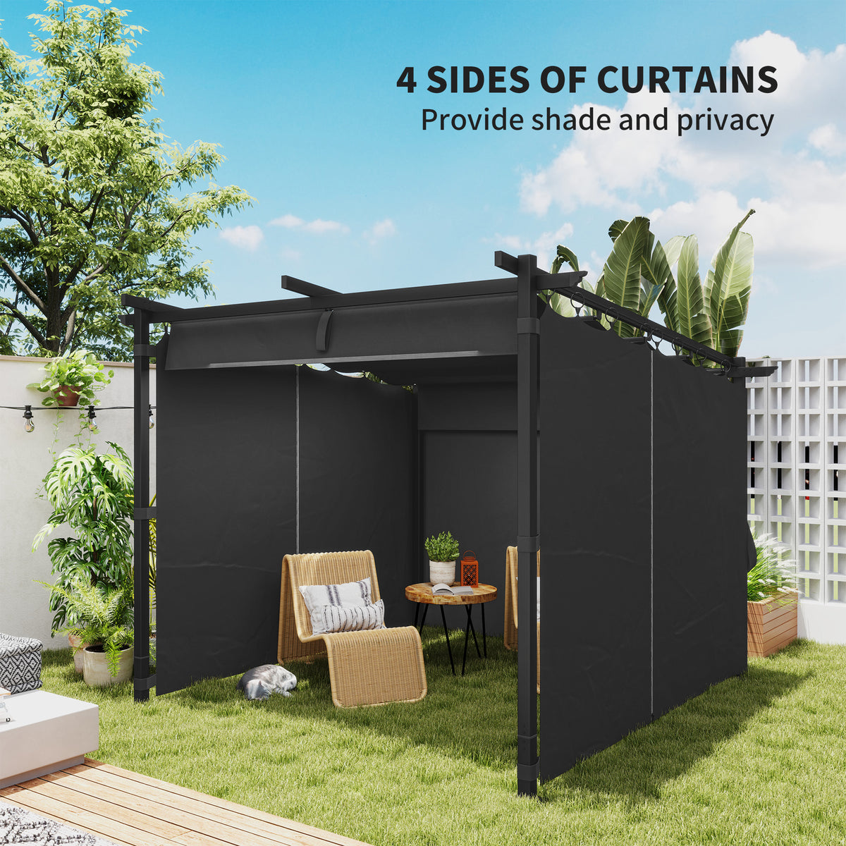 10' x 20' Metal Retractable Pergola Canopy with Sidewalls, Outdoor Gazebo UPF30+ Sun Shade Shelter for Garden, Deck