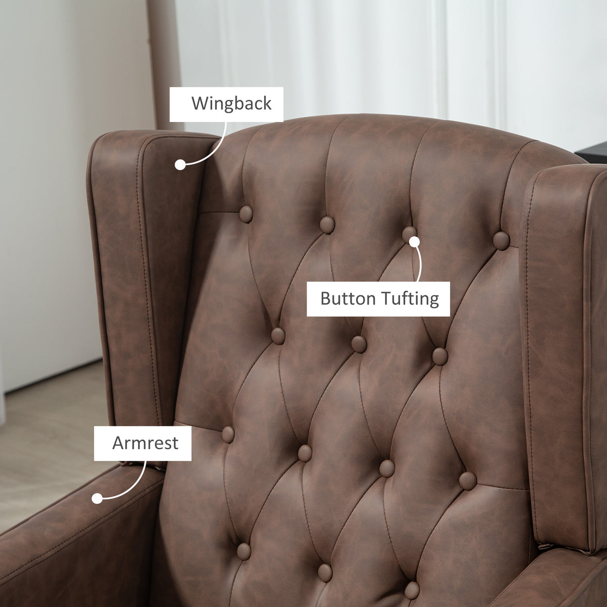 Single Person Sofa Small Cozy Comfortable Modern Faux Leather Thick Padding Living Room Bedroom Home Office Brown