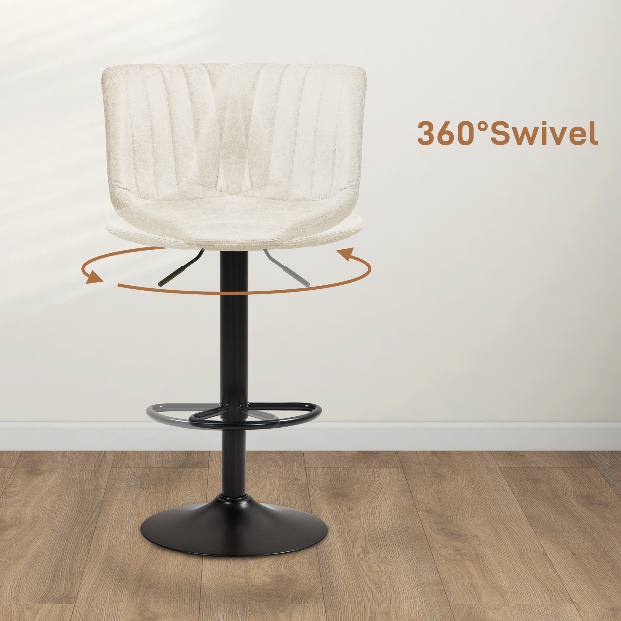 Counter Height Bar Stools Set of 2, Adjustable Height Bar Chairs with Swivel Seat, Leathaire Upholstery