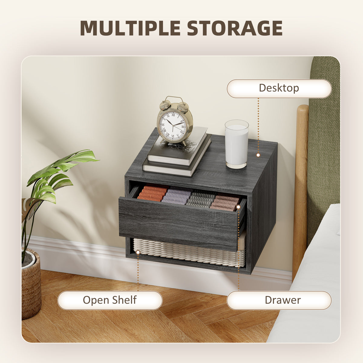 Floating Nightstand Set of 2, Wall Mounted Bedside Table with Drawer for Bedroom, White