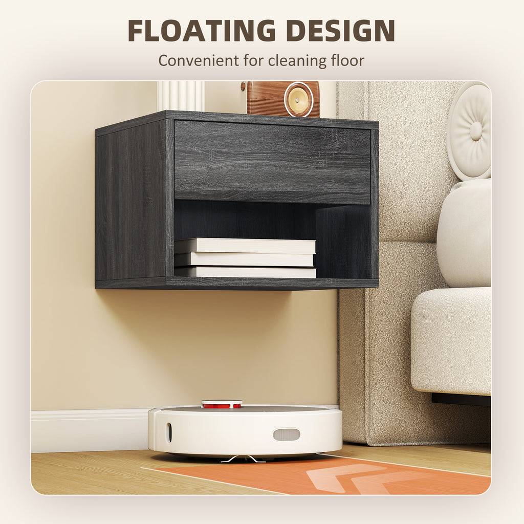 Floating Nightstand Set of 2, Wall Mounted Bedside Table with Drawer for Bedroom, White