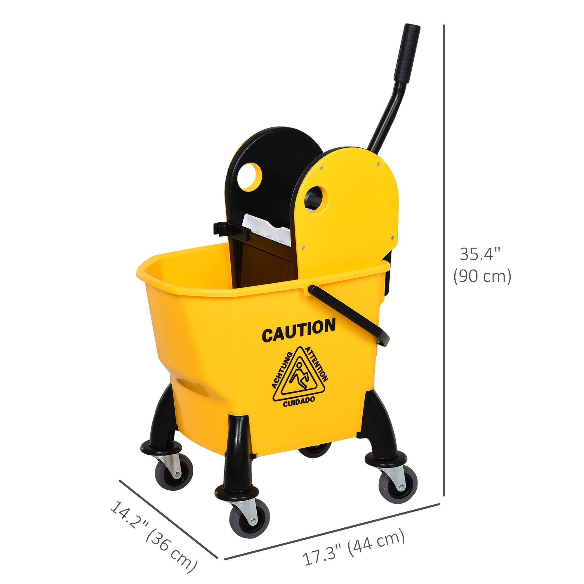 6.9 Gal/26L Mop Bucket, Mop Bucket with Wringer, Wheels and Handle, Yellow