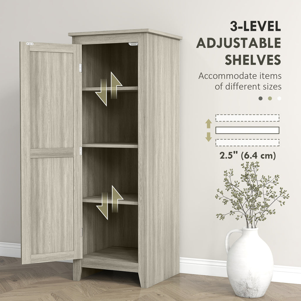 48" Kitchen Pantry Storage Cabinet w/ Barn Door, Kitchen Pantry Cabinet w/ Adjustable Shelves, Grey Wood Grain