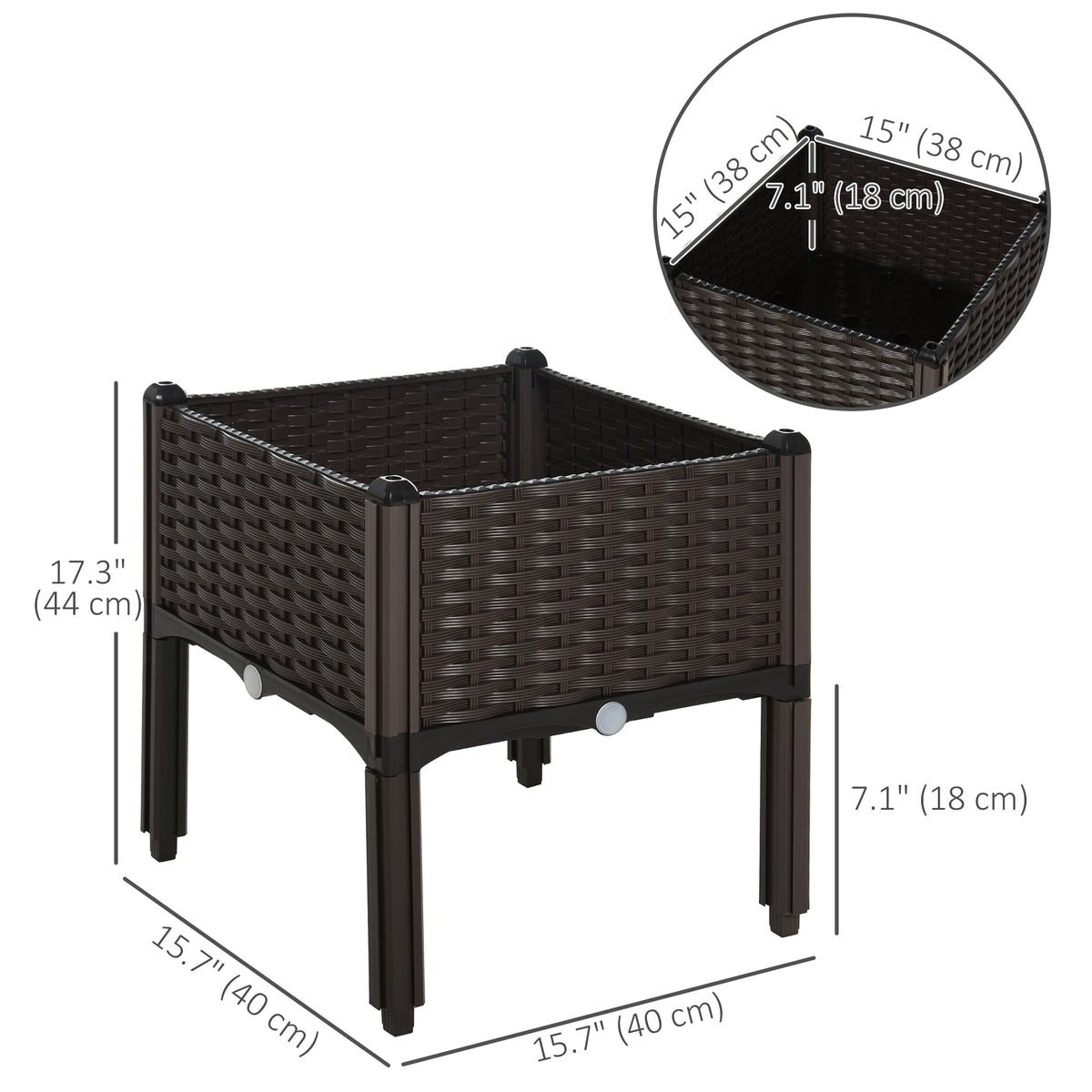 4 Piece Raised Garden Bed PP Raised Flower Bed Vegetable Herb Grow Box Stand Brown