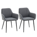 Dining Chairs Set of 2, Linen Upholstery Accent Chair with Back, Armrest, Metal Legs, Dark Grey