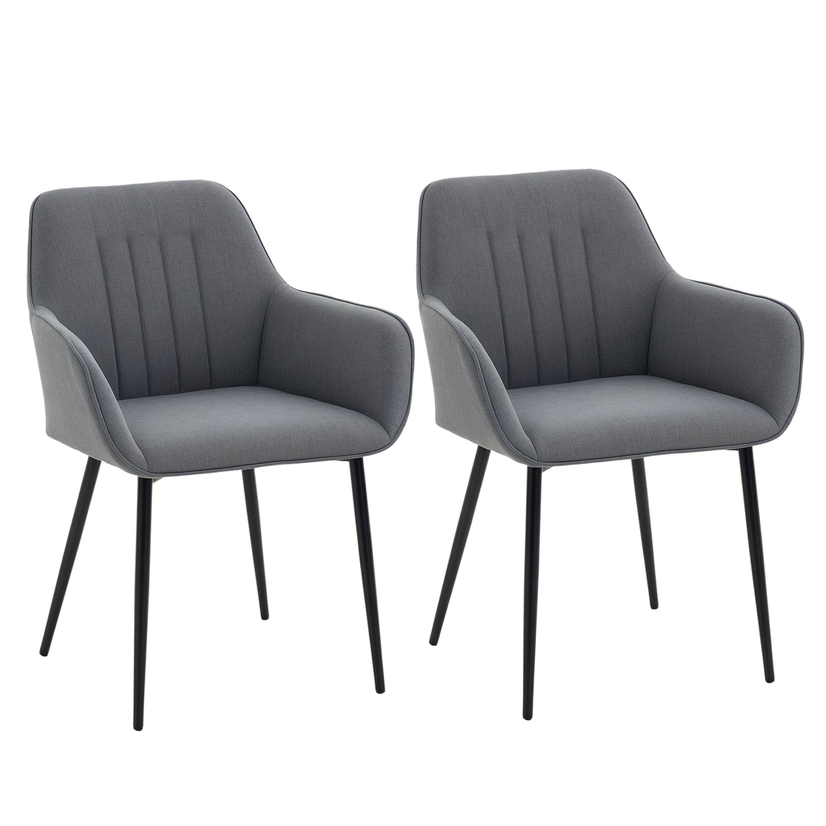 Dining Chairs Set of 2, Linen Upholstery Accent Chair with Back, Armrest, Metal Legs, Dark Grey