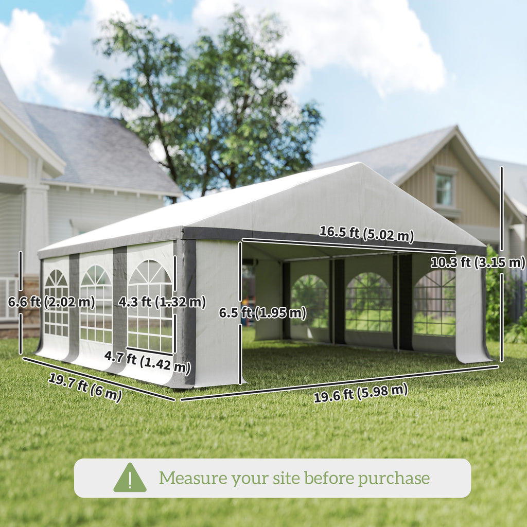 20' x 20' Heavy-duty Large Wedding Tent, Outdoor Carport Garage Party Tent, Patio Gazebo Canopy with Sidewall, Grey