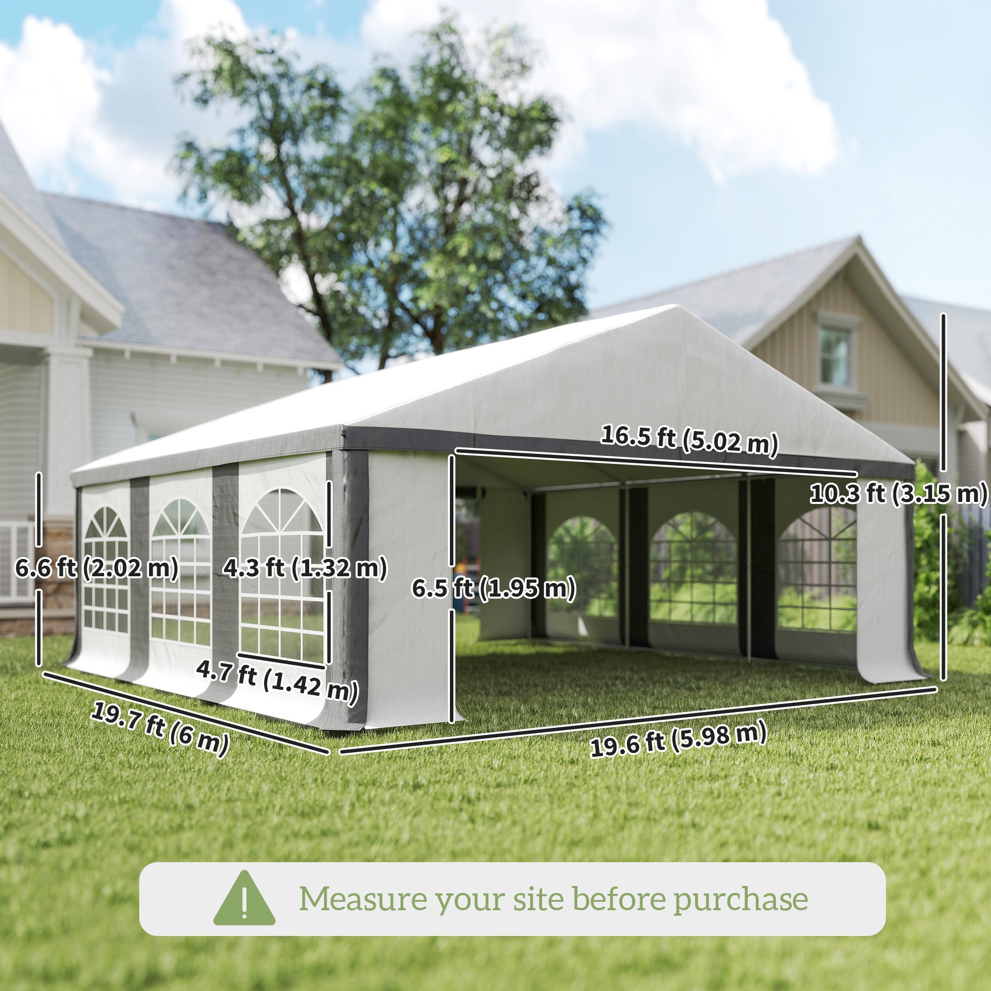 20' x 20' Heavy-duty Large Wedding Tent, Outdoor Carport Garage Party Tent, Patio Gazebo Canopy with Sidewall, Grey
