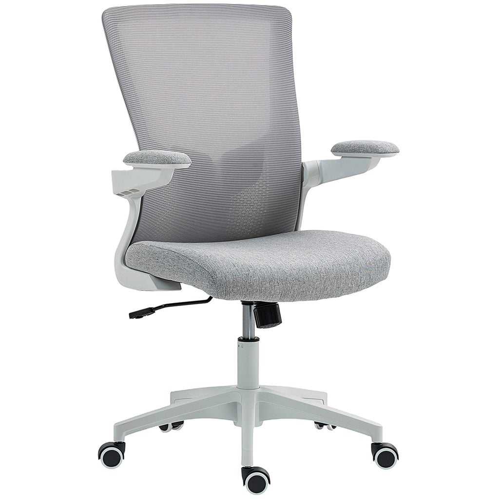 Ergonomic Office Chair, Swivel Desk Chair with Adjustable Lumbar Support and Height, Flip-up Armrests, Wheels, Grey