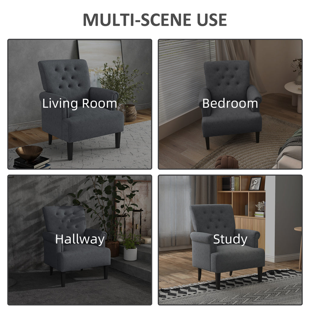 Armchair, Fabric Accent Chair, Modern Living Room Chair with Wood Legs and Rolled Arms for Bedroom, Grey