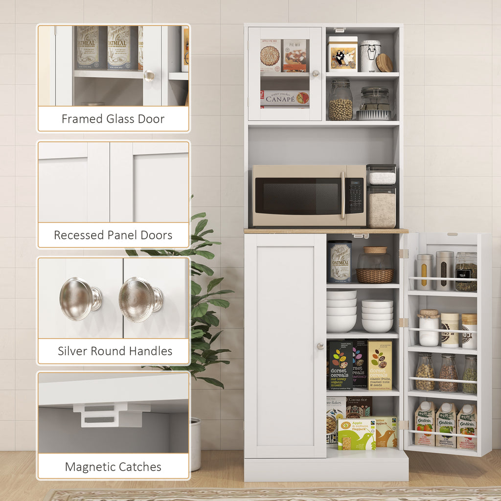 66.5" Tall Kitchen Pantry Cabinet, Kitchen Hutch, Microwave Cabinet with Adjustable Shelves for Dining Room, White