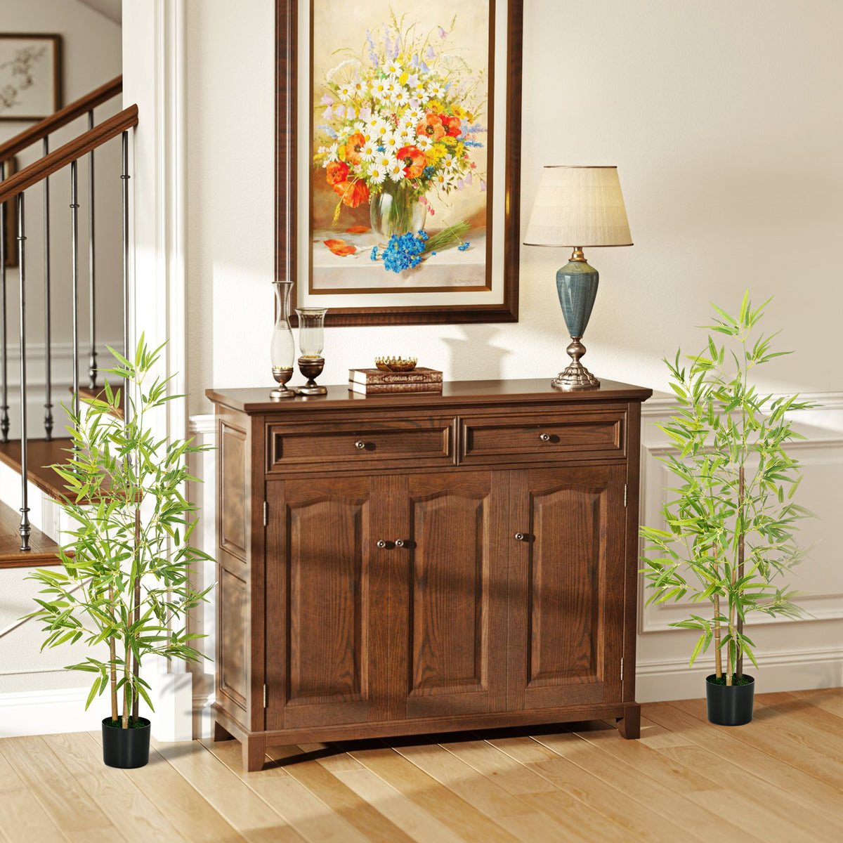 Set of 2 6ft Artificial Tree, Indoor Fake Bamboo with Pot, for Home Office Living Room Decor