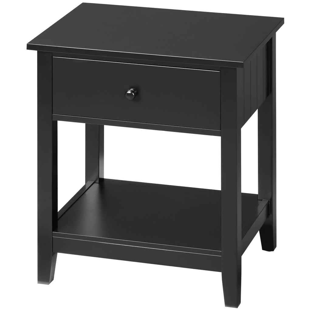 Modern Style Nightstand, Small End Table with Drawer and Storage Shelf for Bedroom, Living Room, White