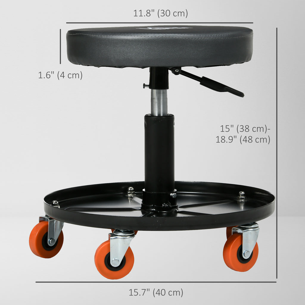 Shop Stool, Pneumatic Adjustable Mechanic Stool, with Tool Tray, Wheels - Black