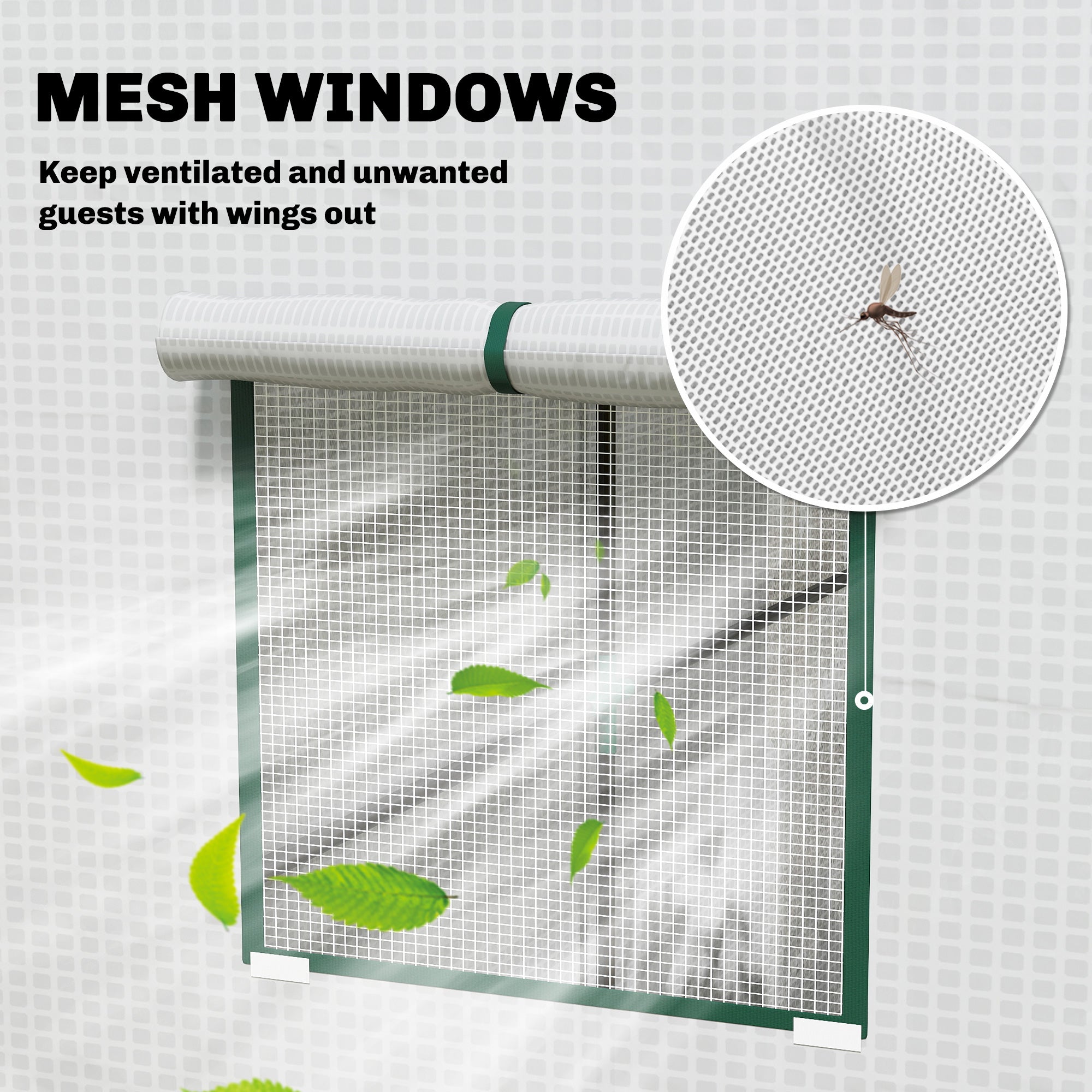Walk-in Tomato Greenhouse Lean-to Green House with Reinforced PE Cover, Roll-up Door, Mesh Windows, Green