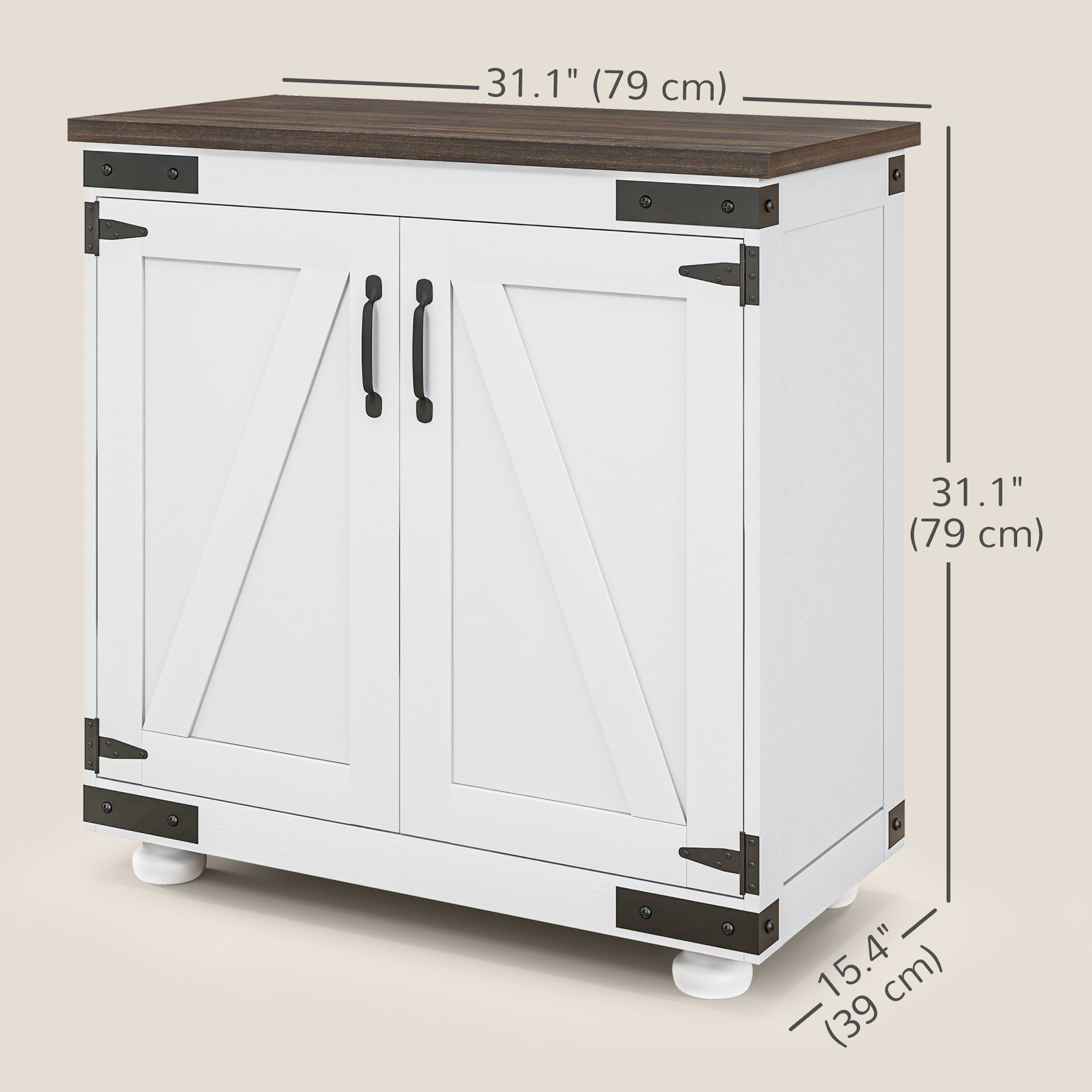 Sideboard Buffet, Kitchen Storage Cabinet with Barn Door and Adjustable Shelves, White and Brown