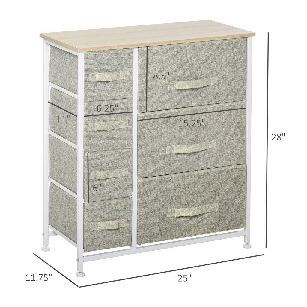 Dresser with 7 Drawers, Chest of Drawers with Metal Frame, Fabric Dresser for Living Room, Light Grey