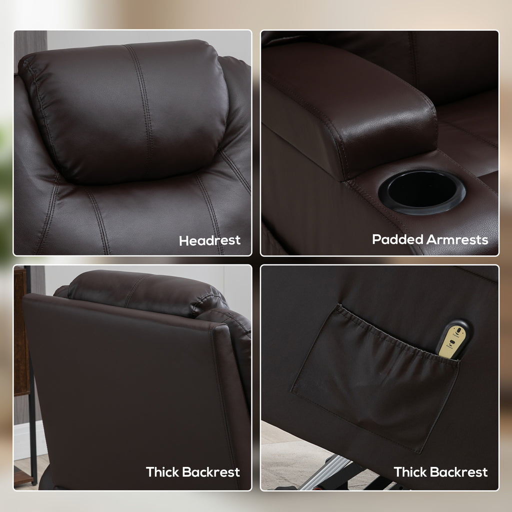 Power Lift Recliner Chair for Elderly, PU Leather Lift Chair with Thick and High Back, Footrest, Remote, Side Pockets, Cup Holders, Reclining Sofa for Living Room, Black