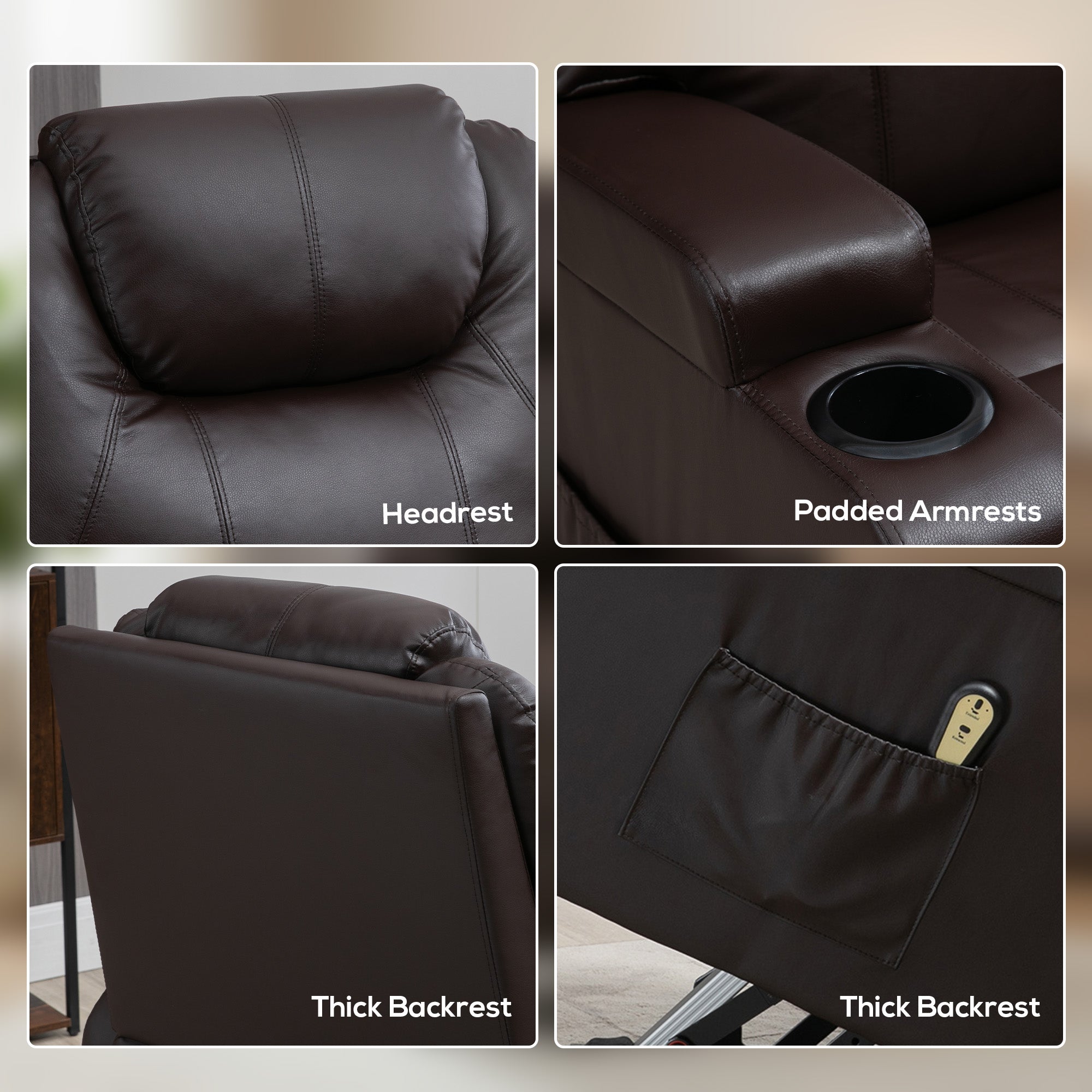 Power Lift Recliner Chair for Elderly, PU Leather Lift Chair with Thick and High Back, Footrest, Remote, Side Pockets, Cup Holders, Reclining Sofa for Living Room, Black