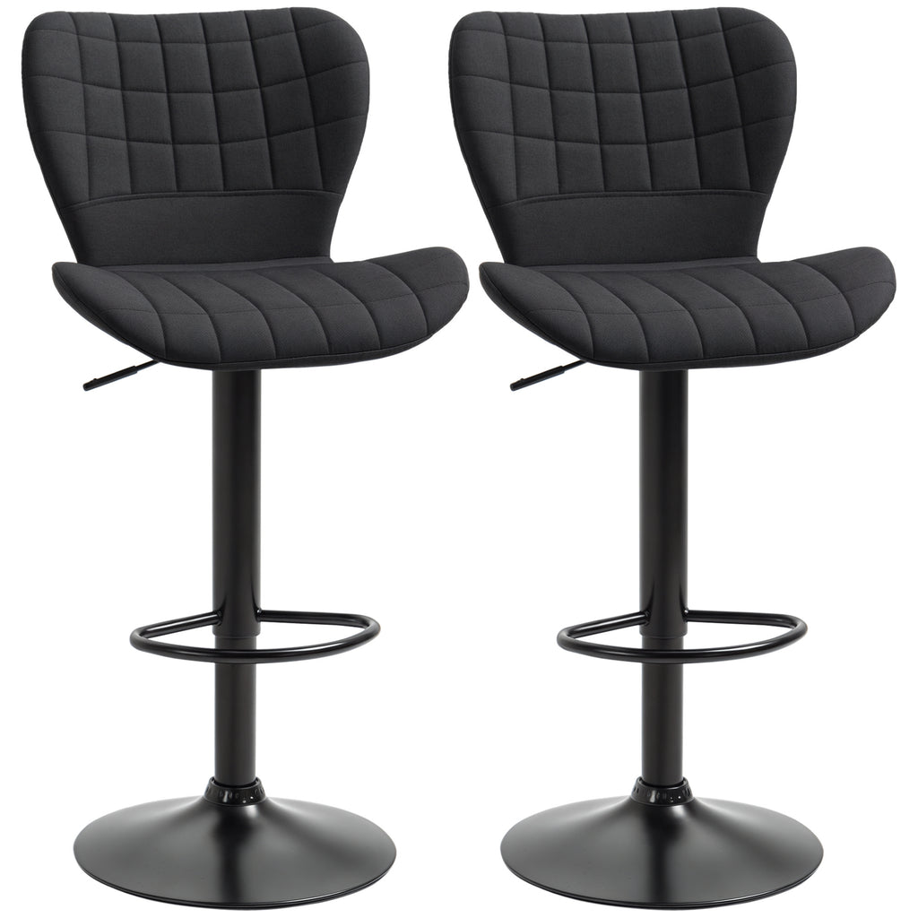 Bar Stools Set of 2, Adjustable Height Swivel Bar Chairs, Linen-feel Fabric Upholstered Kitchen Counter Stools with Wide Seat, Back and Footrest, Grey