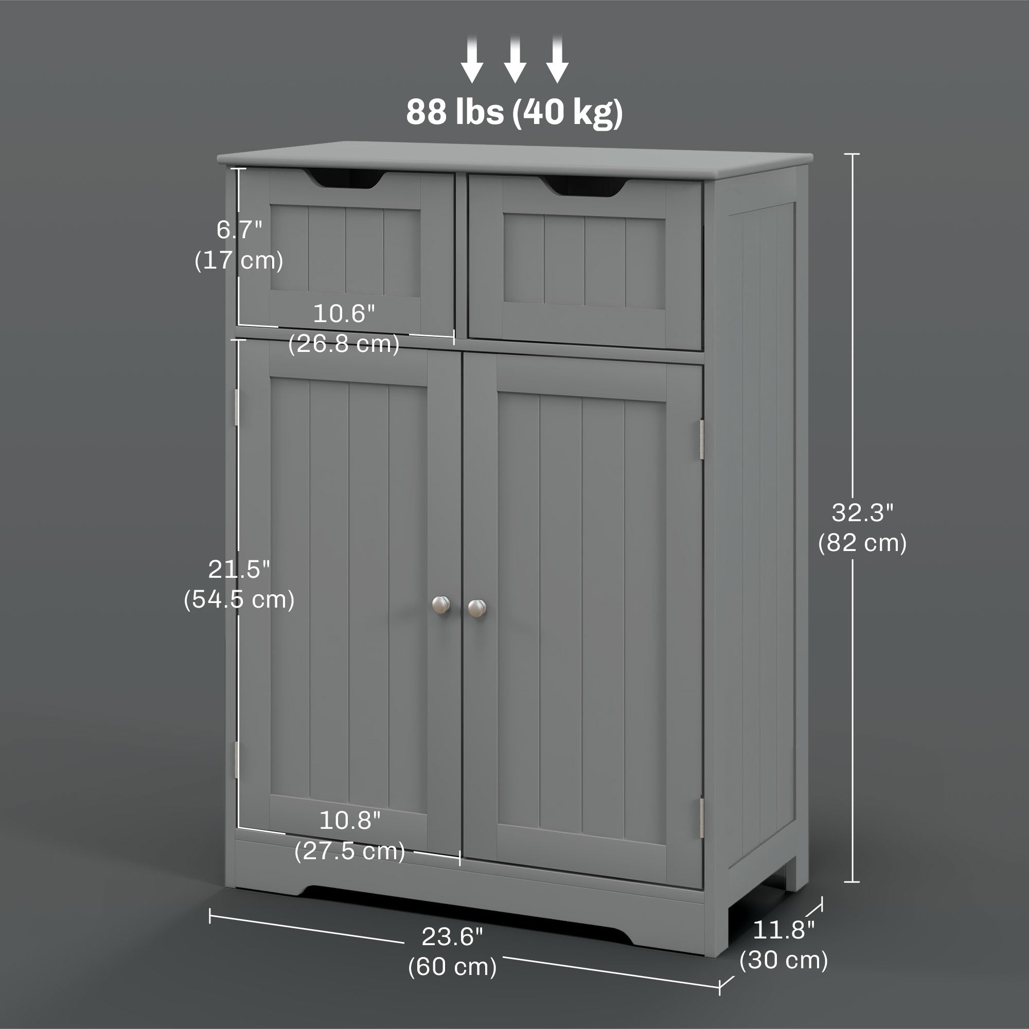 Bathroom Cabinet, Bathroom Storage Cabinet with 2 Drawers, Adjustable Shelf for Living Room, Entryway, White
