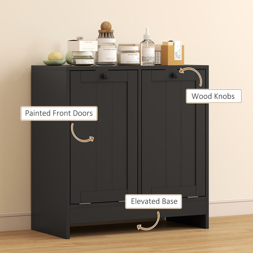 Tilt-Out Laundry Storage Cabinet, Modern Laundry Hamper with 2 Compartments for Bathroom Washroom, White